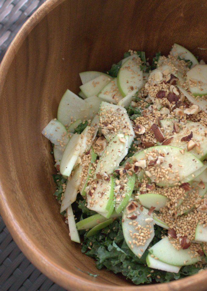 Kale and Brussels Sprouts Salad with Hot Honey Mustard Vinaigrette | thebahamallama.wordpress.com