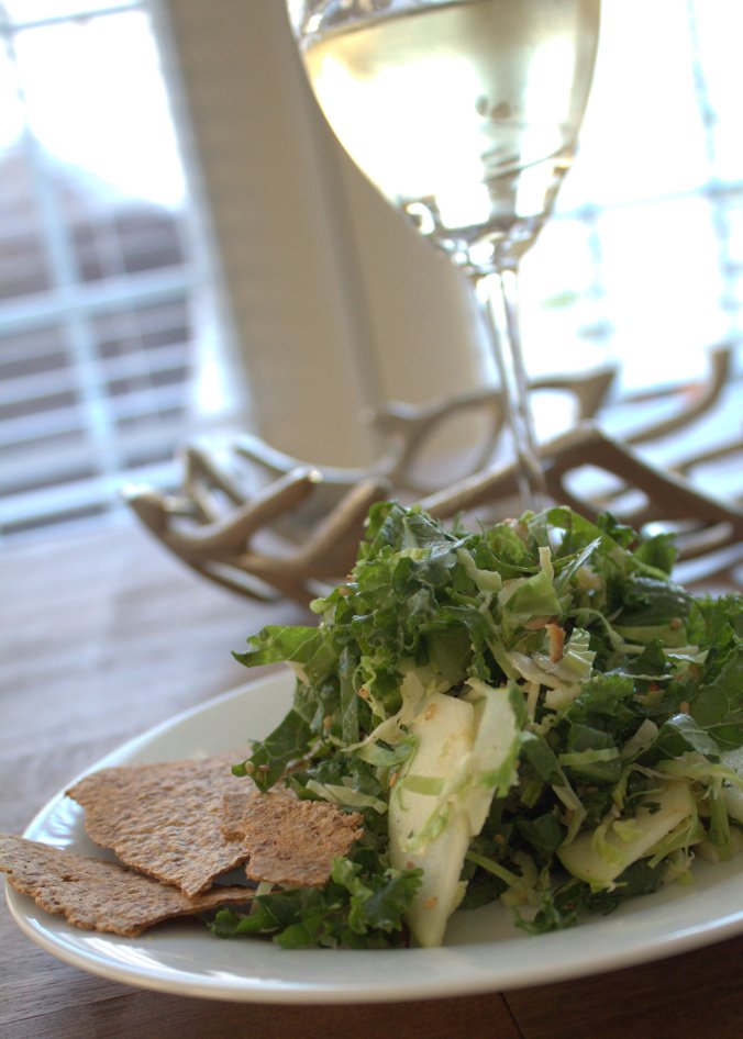 Kale and Brussels Sprouts Salad with Hot Honey Mustard Vinaigrette | thebahamallama.wordpress.com